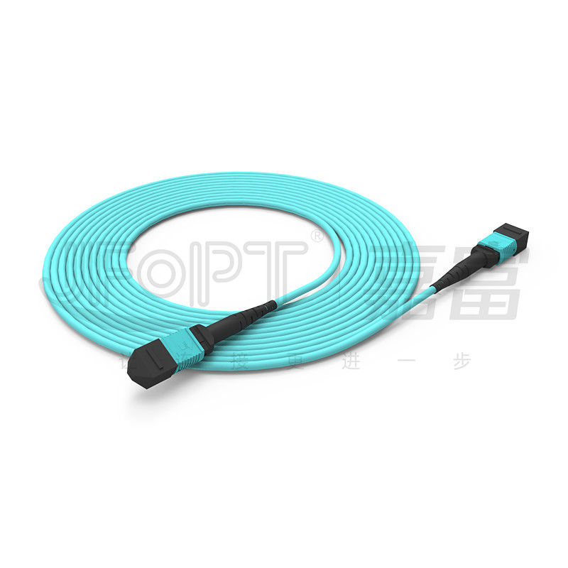 MPO-MPO Trunk Cable Aqua Round Boot Fiber Optic Pigtail Patch Cord per soluzioni di rete versatili