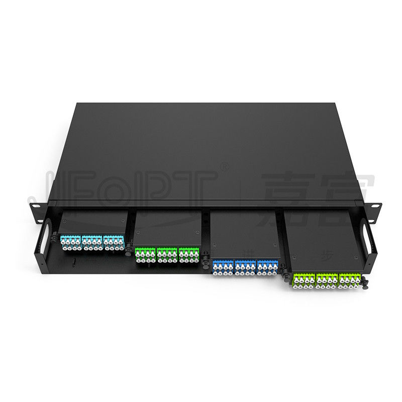 19 pollici 1U 96 Core 4 pezzi Modulo Box MPO Patch Panel ODF con Sequenza di fili standard predefinita LC Metal Rack montato